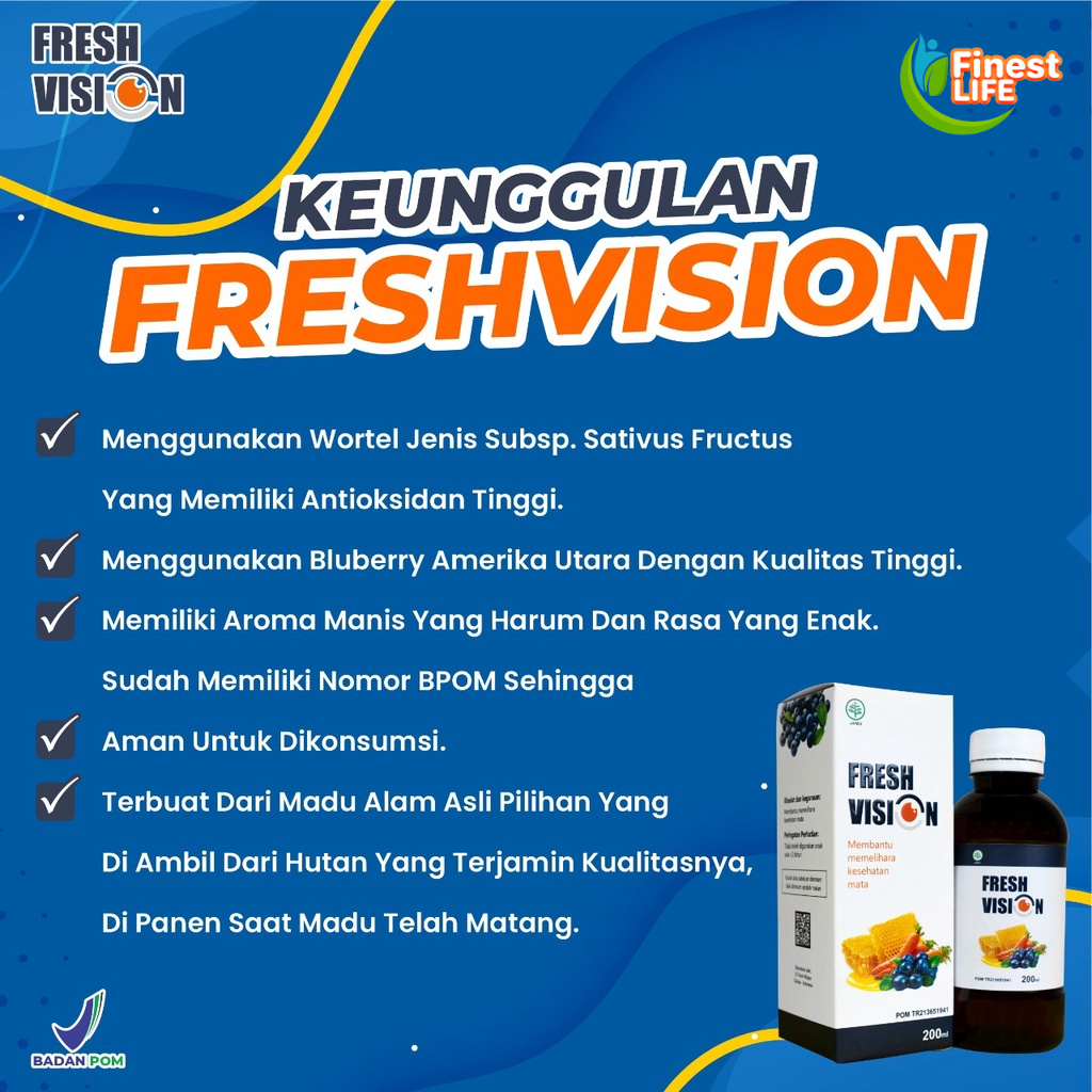 Paket Mata Sehat - 2 Botol Fresh Vision - Multivitamin Mata Ampuh Atasi Masalah Minus Katarak Silinder Cegah Mata Kering Merah Kurangi Peradangan Pencegah Rabun Tajamkan Penglihatan Nutrisi Lihat Tajam Bebas Kacamata Pres Fres fision Tetes Mata Obat Plus