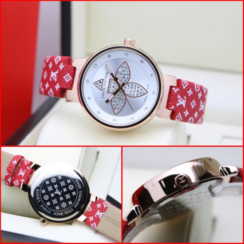 Best Seller  Jam Tangan Premium Wanita Lv Body Rose Strap Kulit