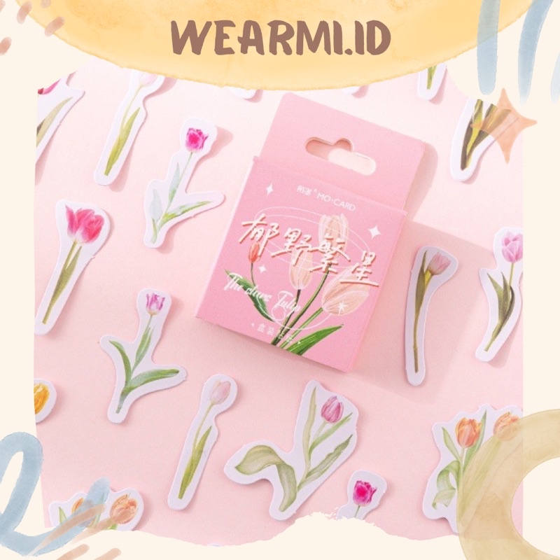 

46 pcs Sticker Box Deco Art Tulip Flower Pink The Stars Bunga Tulip Scrapbook Bujo Jurnal DIY Wearmi MMK04F015