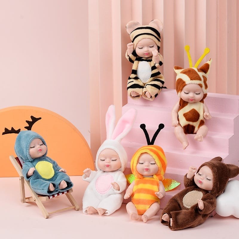 MOMBABY1 Mainan Boneka bayi perempuan tidur mini kostum lucu ukuran 12 cm