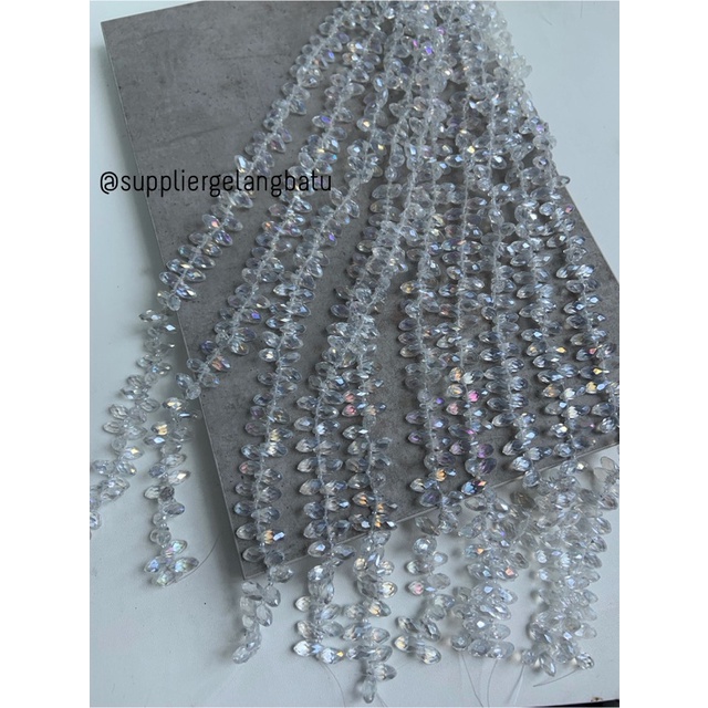 KRISTAL CEKO TETES AIR MATA 6MM PUTIH WHITE QUARTZ LUBANG SAMPING