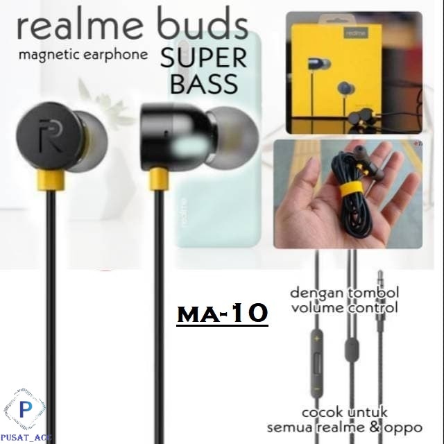 Realme Buds Headset Magnetic Original Handsfree Realme Magnet MA10 Bass