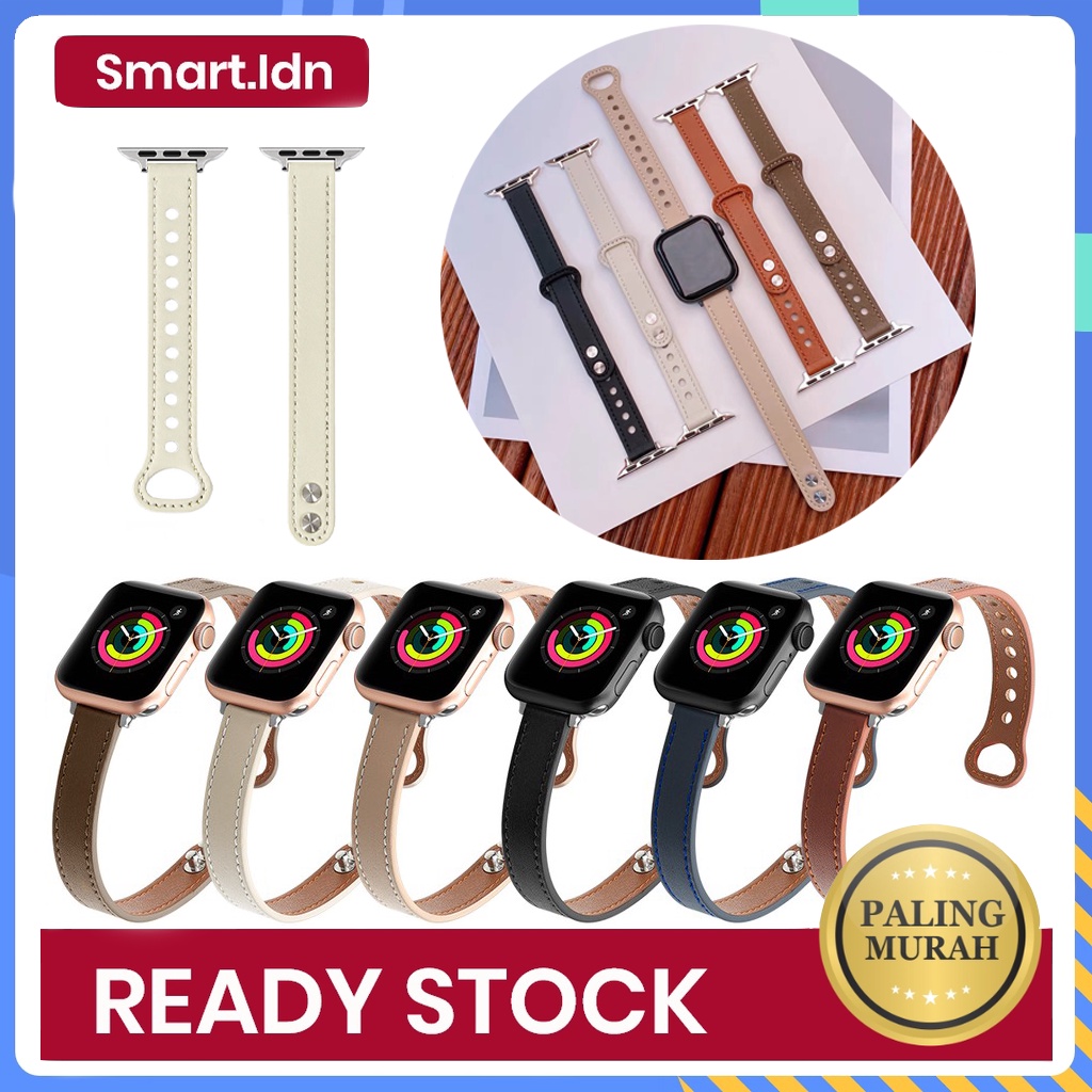 Double Stud Genuine Leather Strap for Apple Watch Series 7 6 5 3 4 2 SE Fashion Casual Wristband