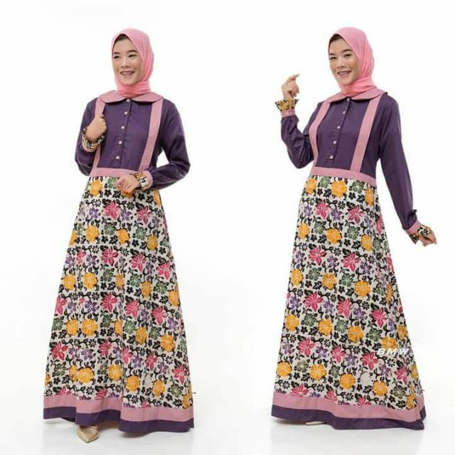 Gamis Batik etnik Gamis kombinasi kain polos Gamis syari Baju Muslim Baju muslim terbaru gamis cod