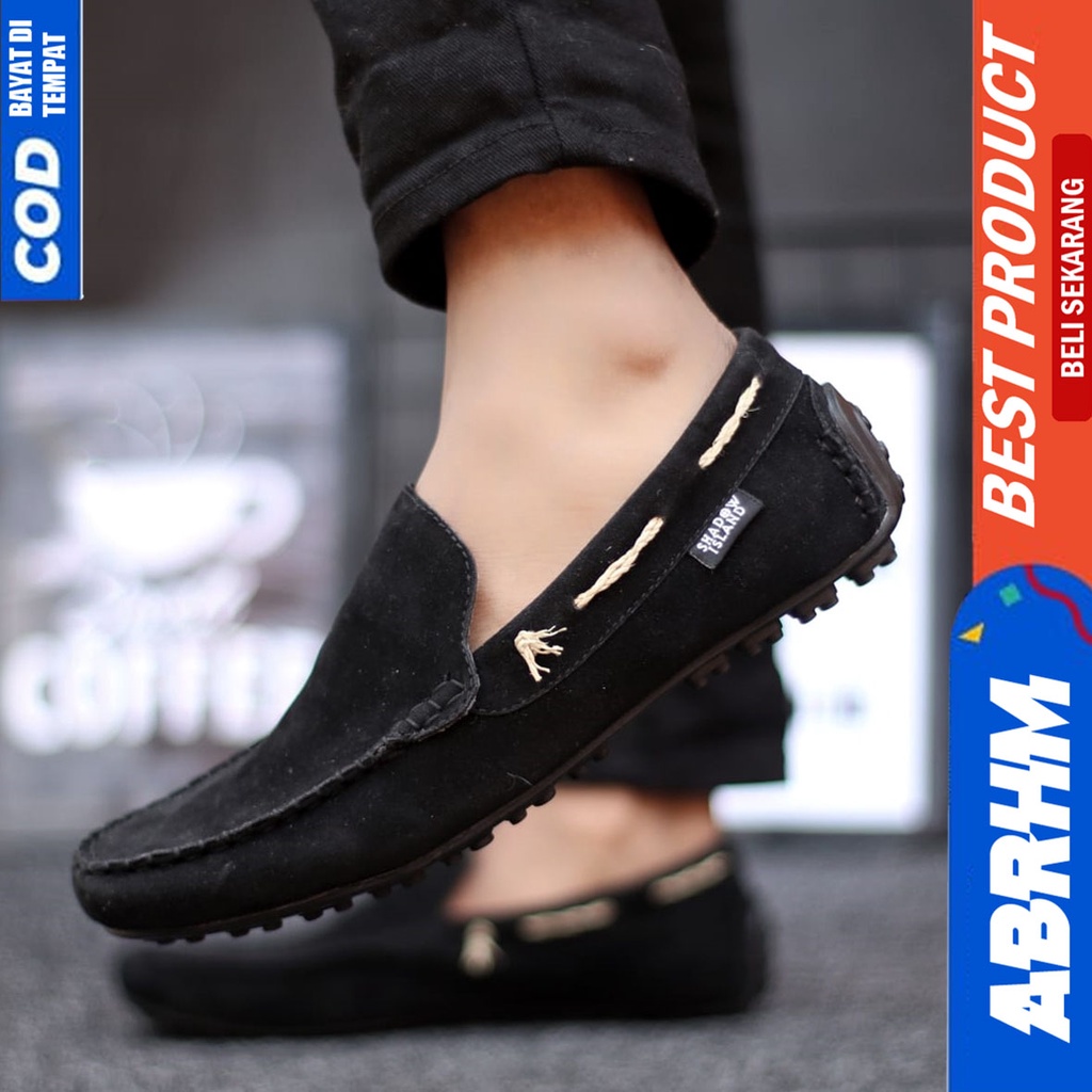 Sepatu Slip On Santai Casual Slop Kerja Hitam Pria Abrhm Hunigo