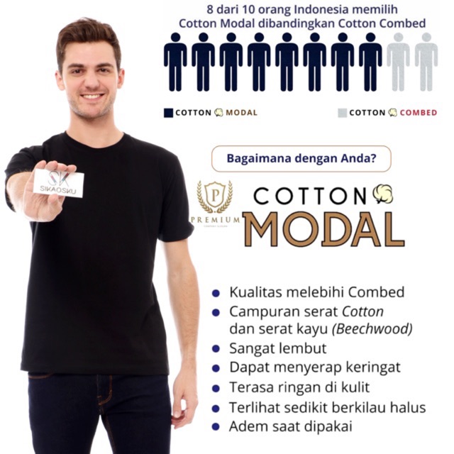 Kaos polos COTTON MODAL 30s PREMIUM DI ATAS KATUN BAMBOO LENGAN PENDEK PRIA DAN WANITA