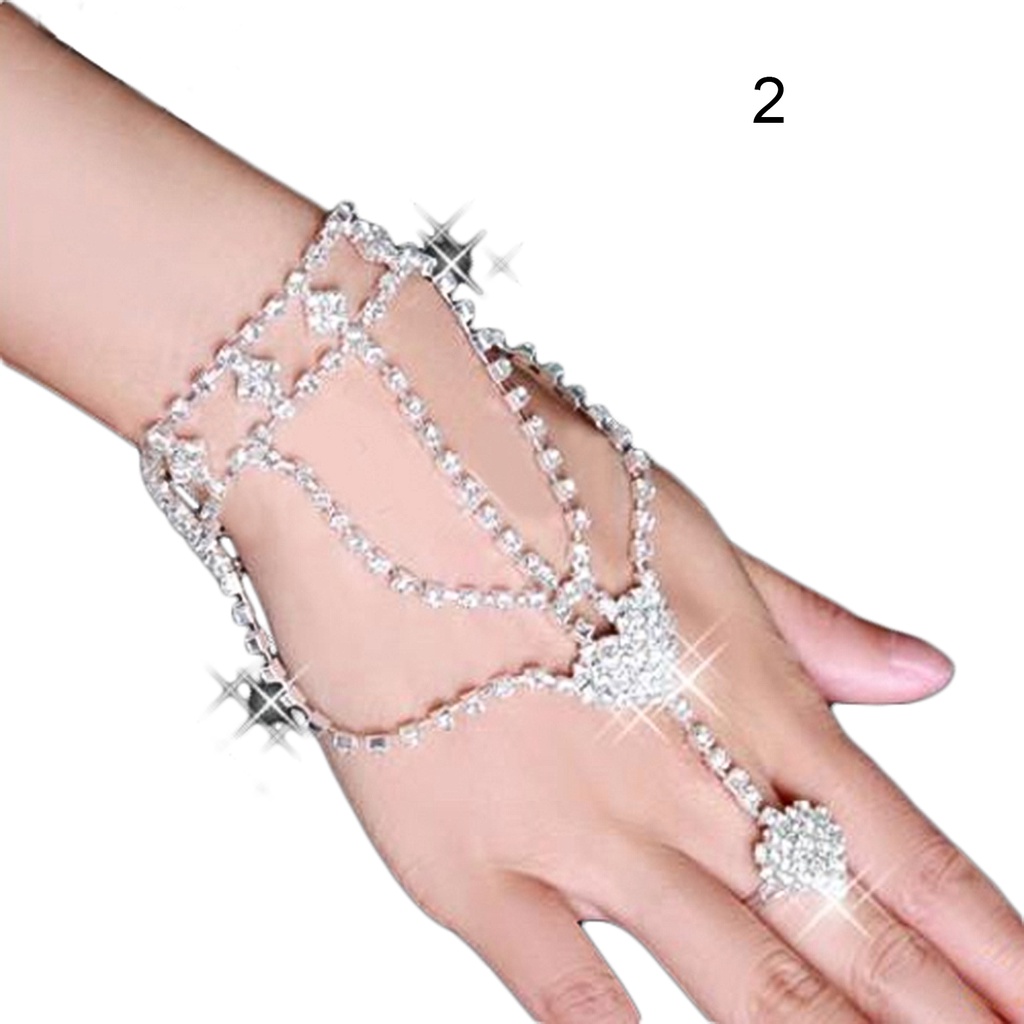 Hu Hu Hu Hu Hu Alat Bantu Pasang Kacamata♡ Gelang Harness &amp; Cincin Cuff Kristal Berlian Imitasi Untuk Pengantin Wanita