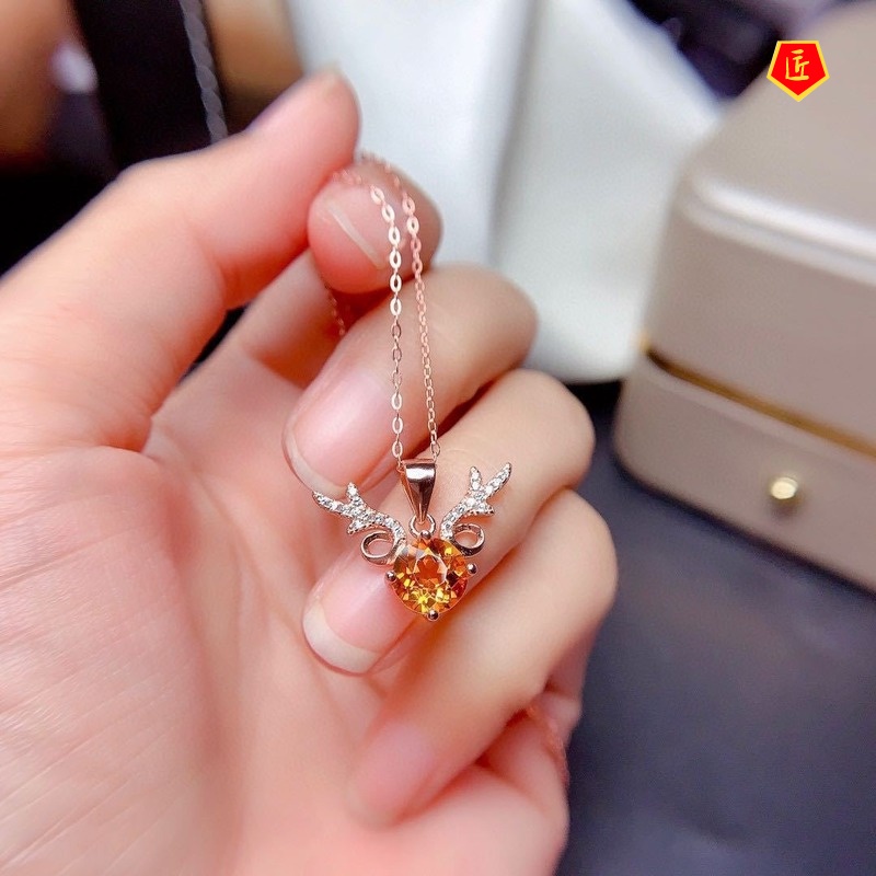 [Ready Stock]Champagne Morganite Antlers Necklace for Women Elegant Fashion