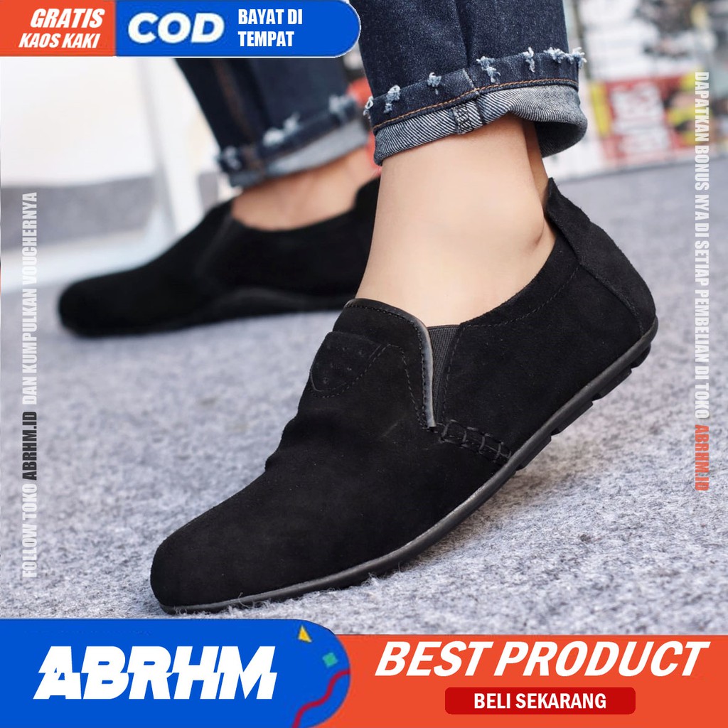 STONE Sepatu Slip On Pria Kulit Asli Sepatu Pria Casual Pantofel