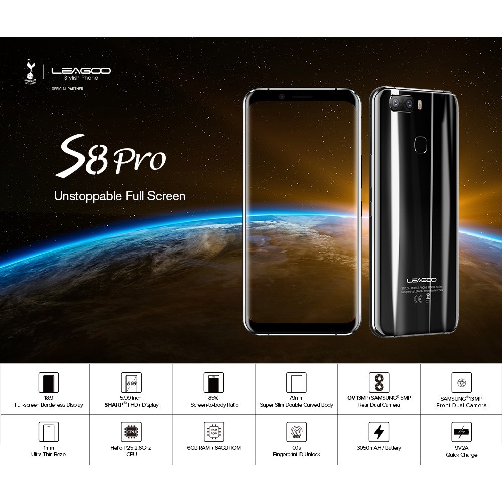 Leagoo S8 Pro 4G LTE 6.0 Inch 18:9 Smartphone 6G+64G Mobile Phone Fingerprint