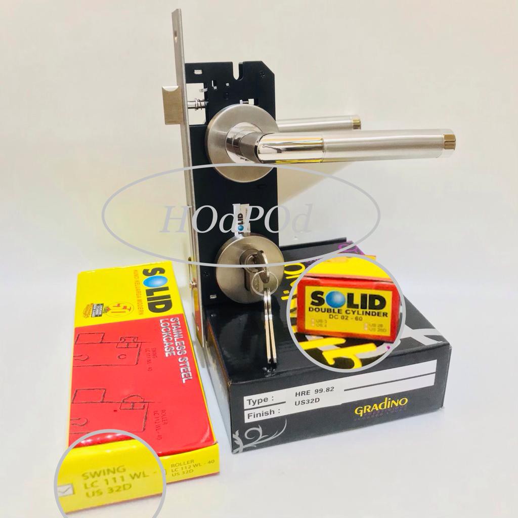 PAKET Handle Pintu SOLID GRADINO HRE 99.82 + LC 111 WL-40 + DC 02 - 60