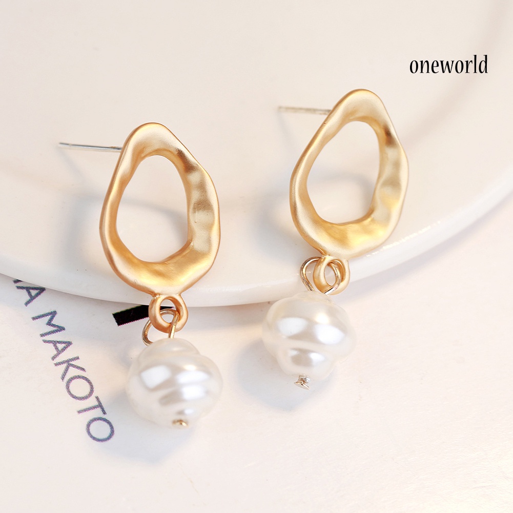 OW# Women Faux Pearl Geometric Dangle Long Eardrop Leaverback Earrings Jewelry Gift