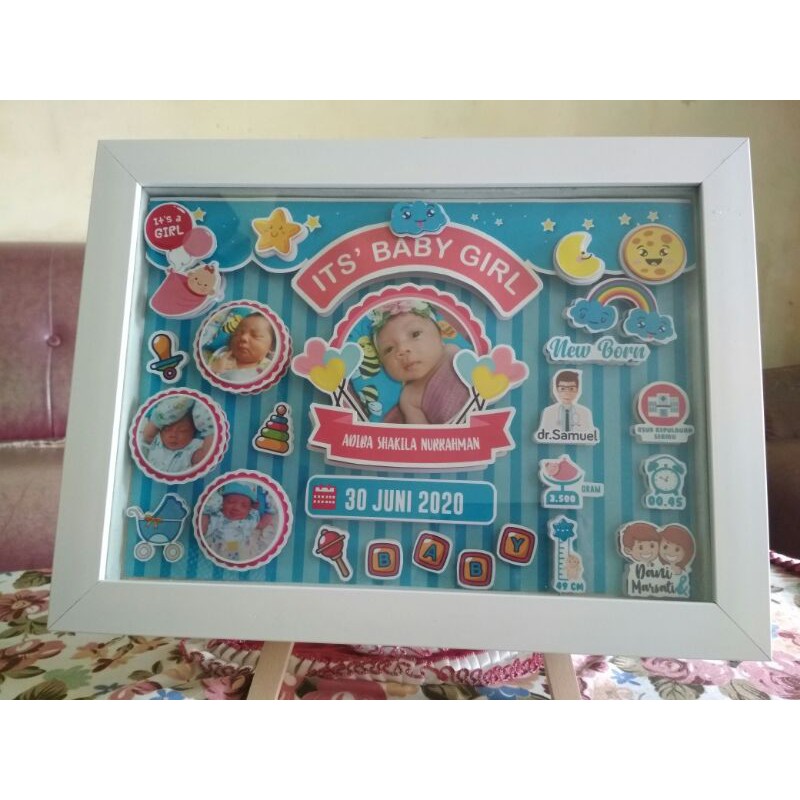 Biodata bayi 3d pop up bingkai 3d kado / custom biodata bayi