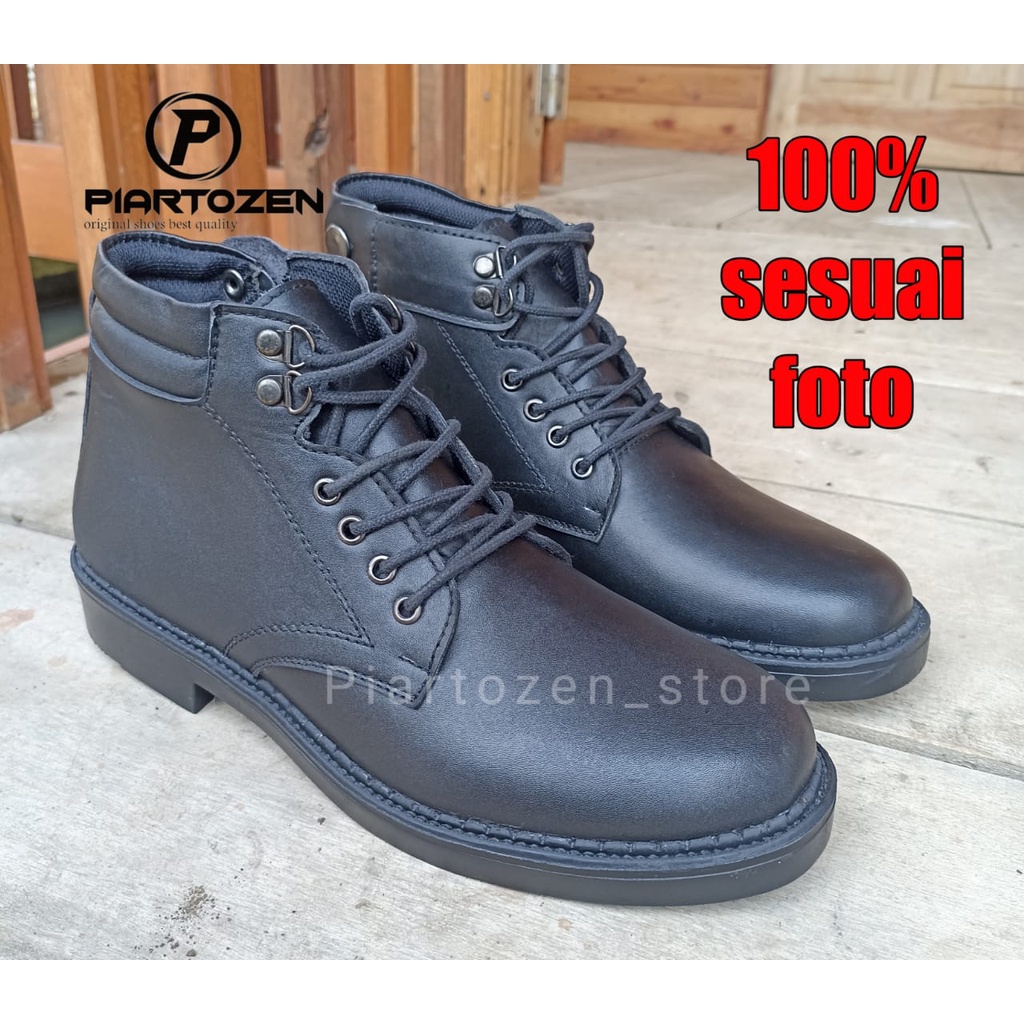 Sepatu PDH kulit asli hitam dop dinas tni polri security satpam