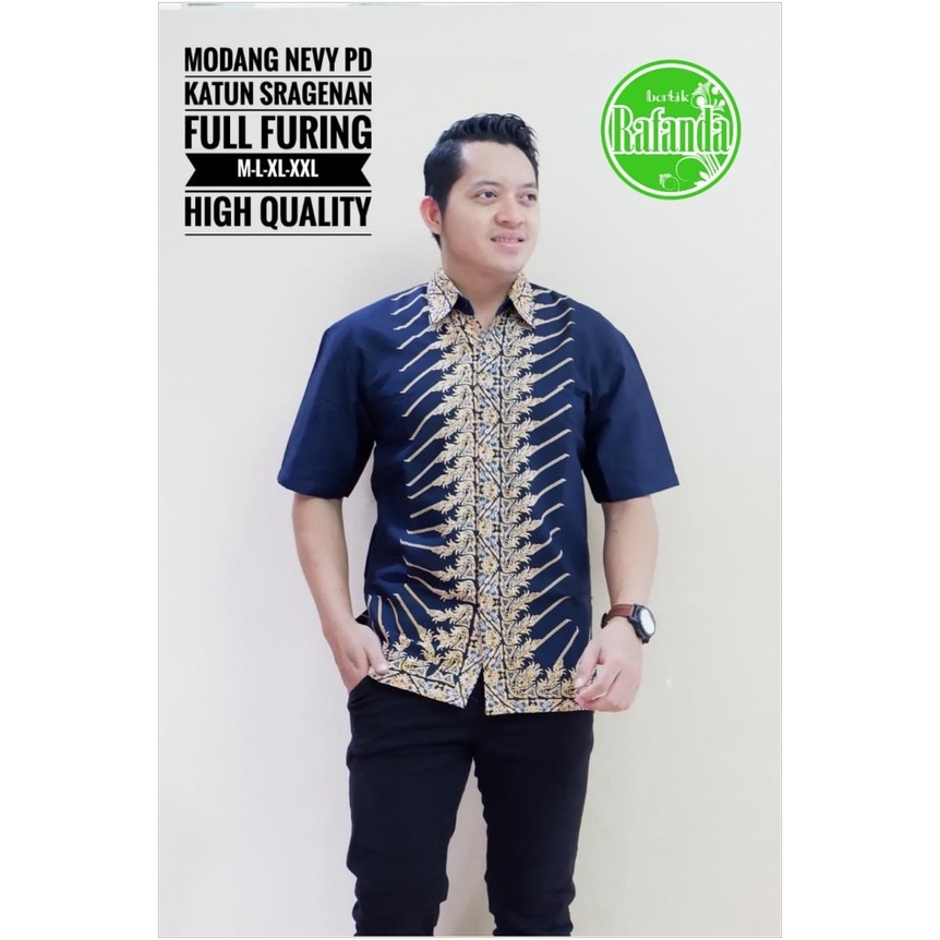 DISKON BESAR MODANG NAVY KEMEJA BATIK SOLO PRIA LENGAN PENDEK LAPIS FURING ATASAN PREMIUM MODERN KOP