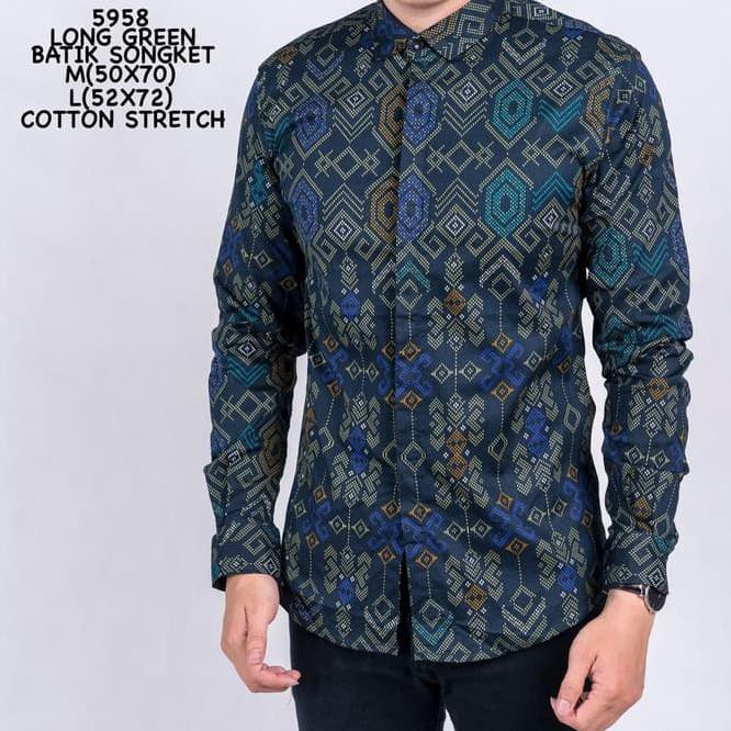 Oxyx Batik Premium  Kemeja Batik Biru Lengan Panjang Pria - Tosca Size M Gcv1