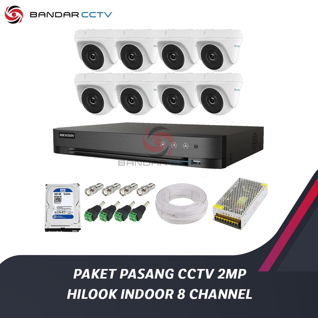 PAKET PASANG KAMERA CCTV INDOOR HILOOK 2MP 8 CHANNEL