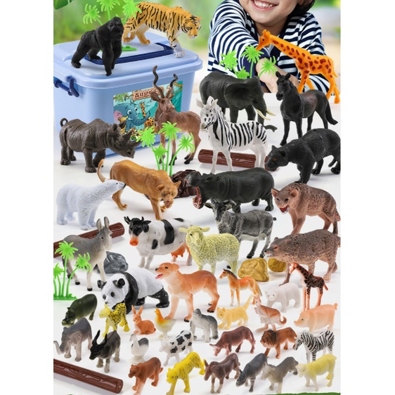 Mainan Anak Hewan Miniature Figur 58pcs dengan box kontainer Animals
