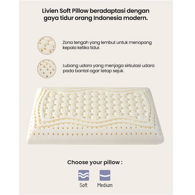 Bantal Latex, 100% Natural Latex Pillow, Marshmallow Livien Sleep