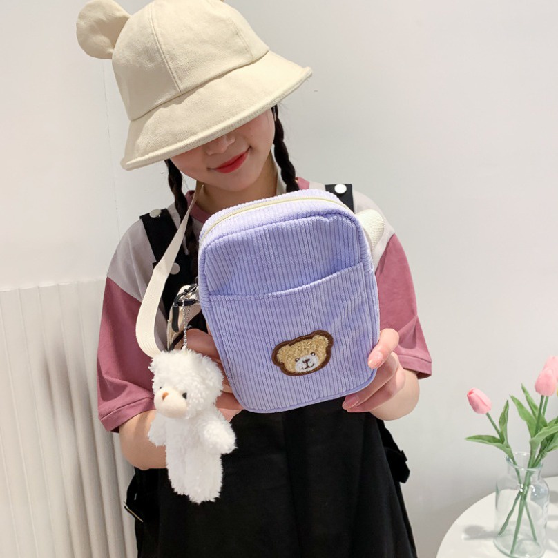 FINOM THEKLA - Tas Selempang Corduroy Mini Bear | Slingbag Wanita Remaja Cute Korean Style