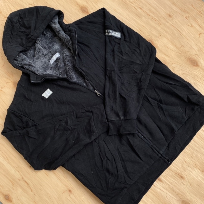 Hoodie Sherpa Zip Bigbang Hitam Second Original