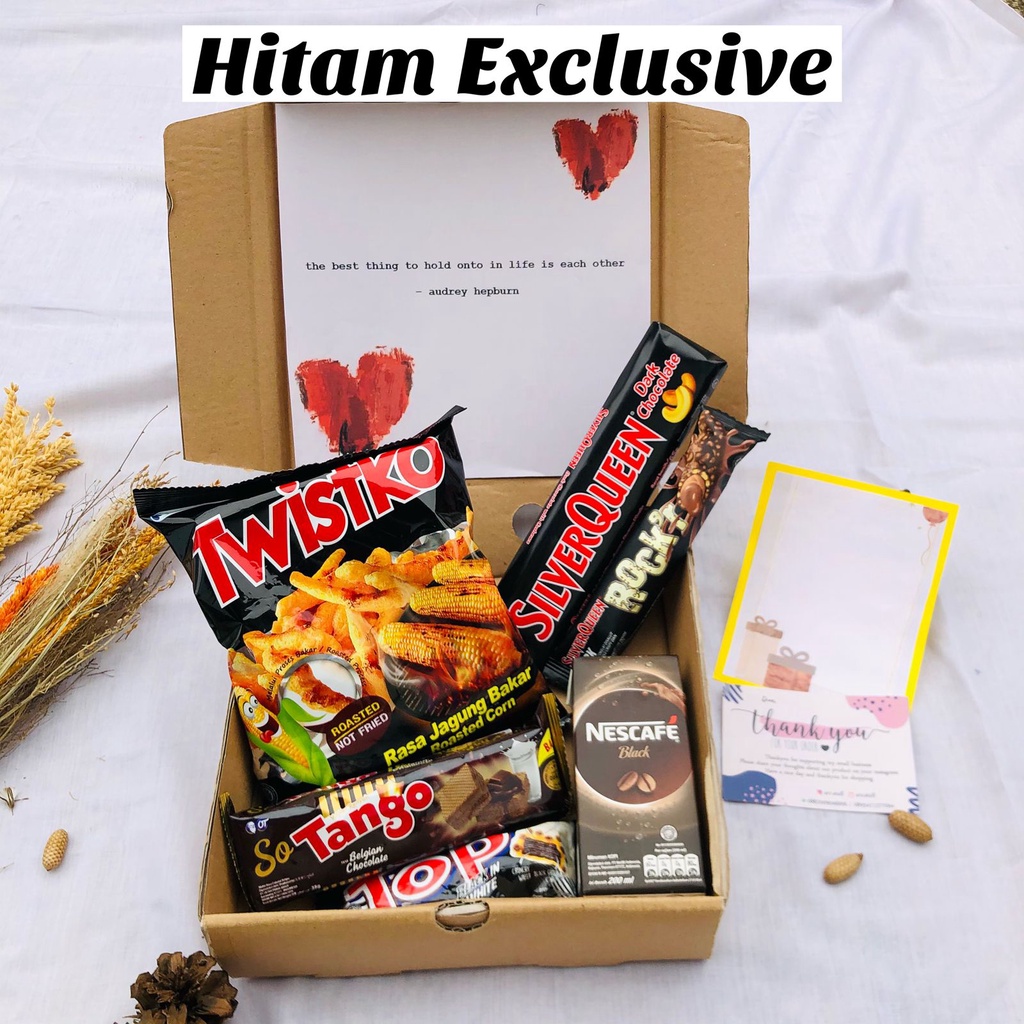 HAMPERS SNACK HITAM BLACK SERIES/ Hampers gift box parcel lebaran termurah hampers ultah kado murah alat sholat hadiah hari raya murah viral termurah se shopee