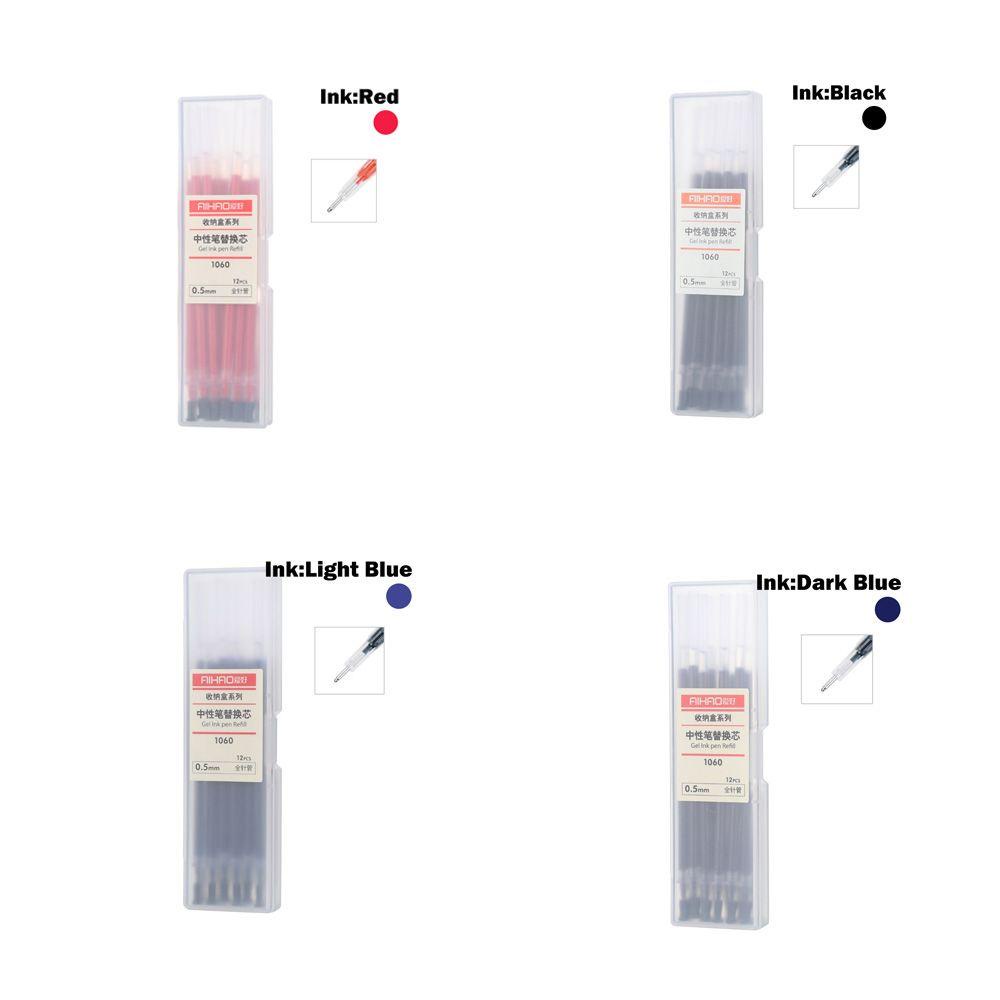 Populer 12Pcs/Set 0.5mm Pen Refill Tanda Tangan Kantor Biru Hitam Merah Gel Pen
