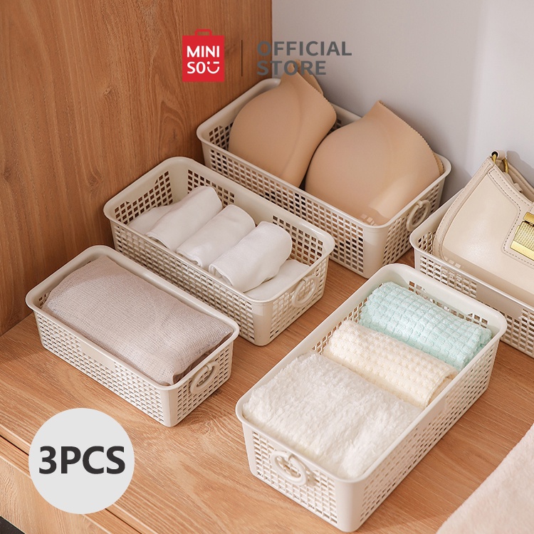 New MINISO Keranjang Penyimpanan 3pcs kotak Serbaguna Tempat Kain Handuk Rak Multifungsi Storage Box