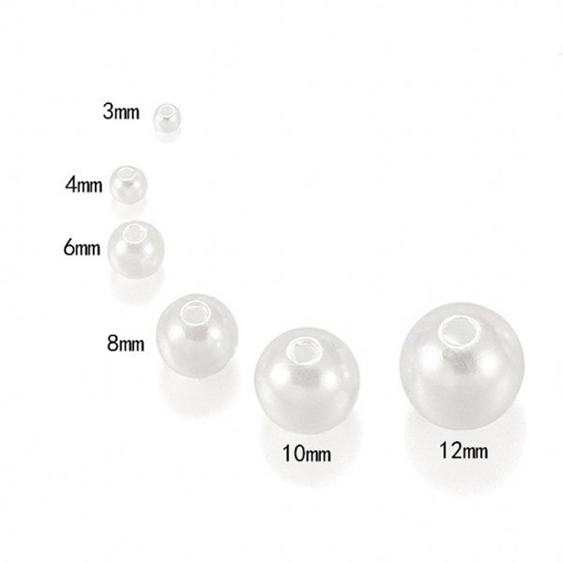 50-400pcs / Kantong Manik-Manik Mutiara Plastik 3 / 4 / 6 / 8 / 10 / 12 / mm Warna Putih / Ivory Untuk Dekorasi Perhiasan Diy