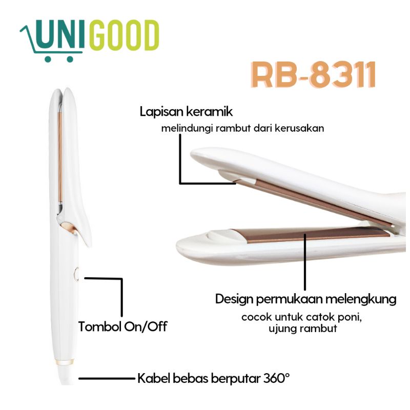 UNIGOOD - Catokan Rambut Poni Riwa 2 in 1 Plat Oval Curler Keriting Lurus Keramik