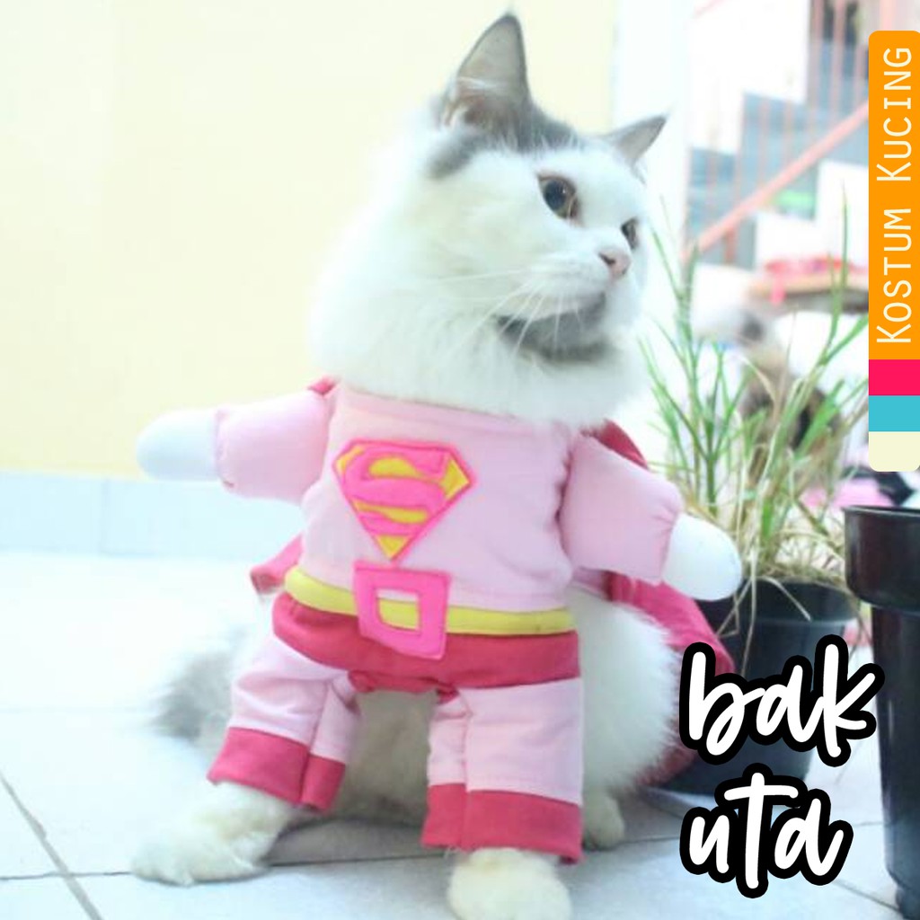 Kostum superman pink untuk kucing anjing / kostum kucing / baju kucing size S M L XL