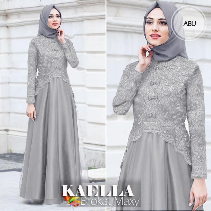 dress GAMIS PESTA BROKAT TERBARU KAELA ABU / SILVER GAMIS WANITA TERBARU mewah termurah cantik kekin