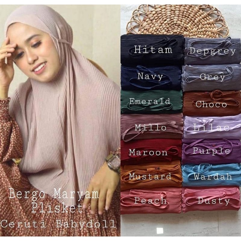 TERMURAH GROSIR 10 PCS Bergo Maryam Plisket bergo maryam kombinasi bergo pliskit SUPLIER JILBAB