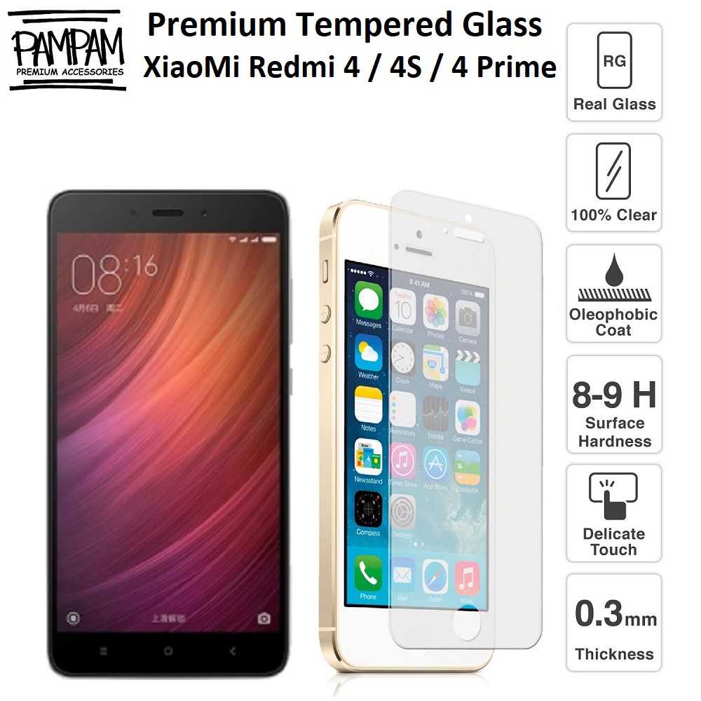 Premium Tempered Glass XiaoMi Redmi 4 4S Prime 9H HP Anti Gores Layar Screen Guard Protector Tempred