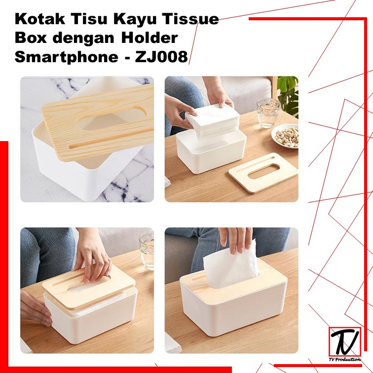 Kotak Tisu Kayu / Box Tissue Dengan Holder Smartphone