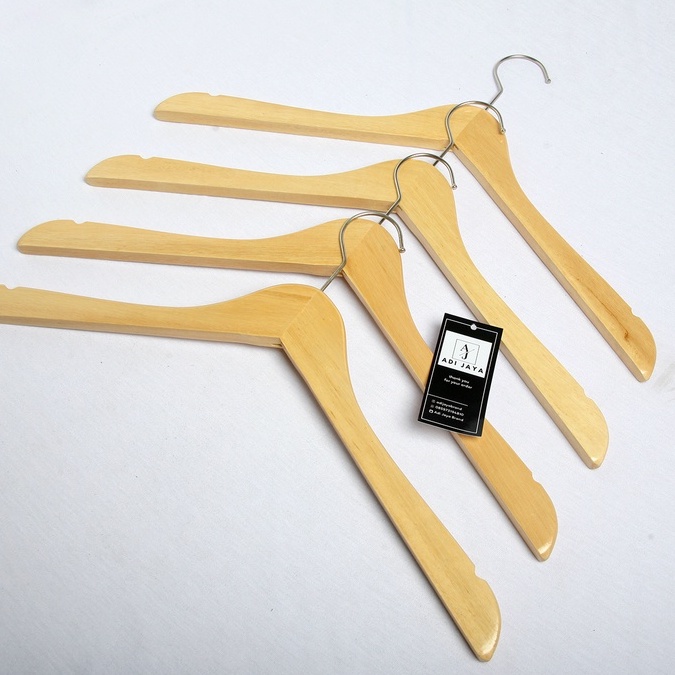 (12 PCS / 1 LUSIN) HANGER KAYU NATURAL KUALITAS PREMIUM / GANTUNGAN BAJU KAYU PREMIUM - DEWASA