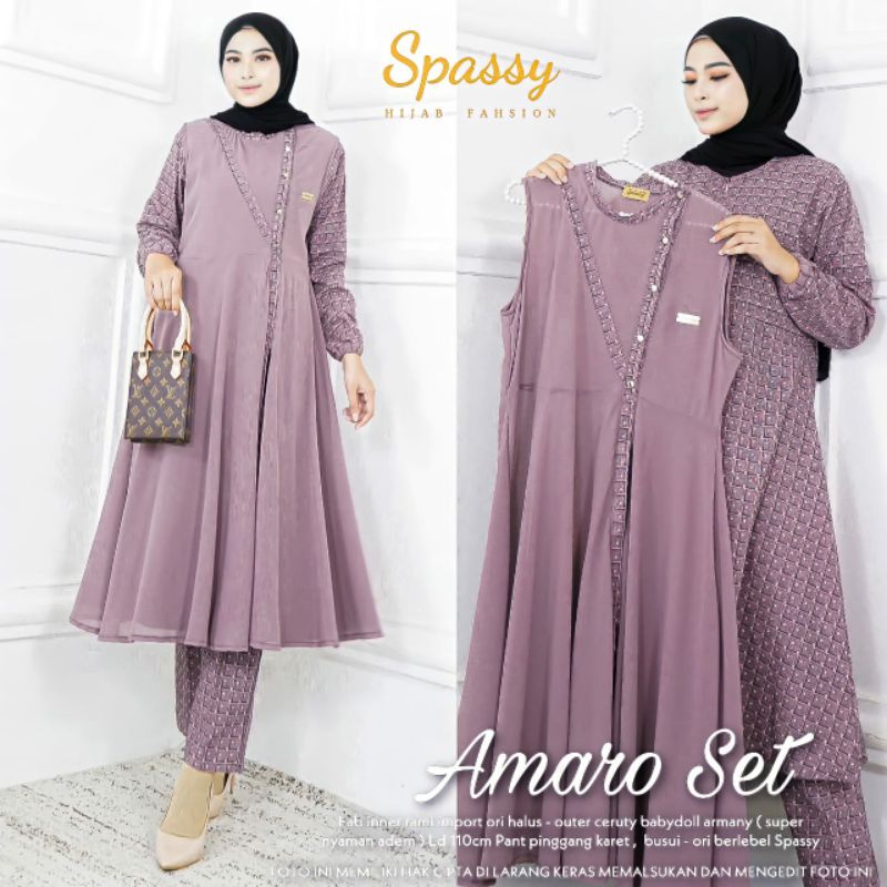 setelan termurah pakaian wanita one set Amaro set ori by spassy hijab bahan rami import setelan bisa