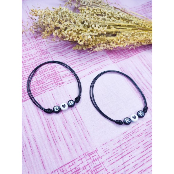 Gelang Insial With Love Bentuk Bulat / Gelang Tali Kulit Inisial With Love