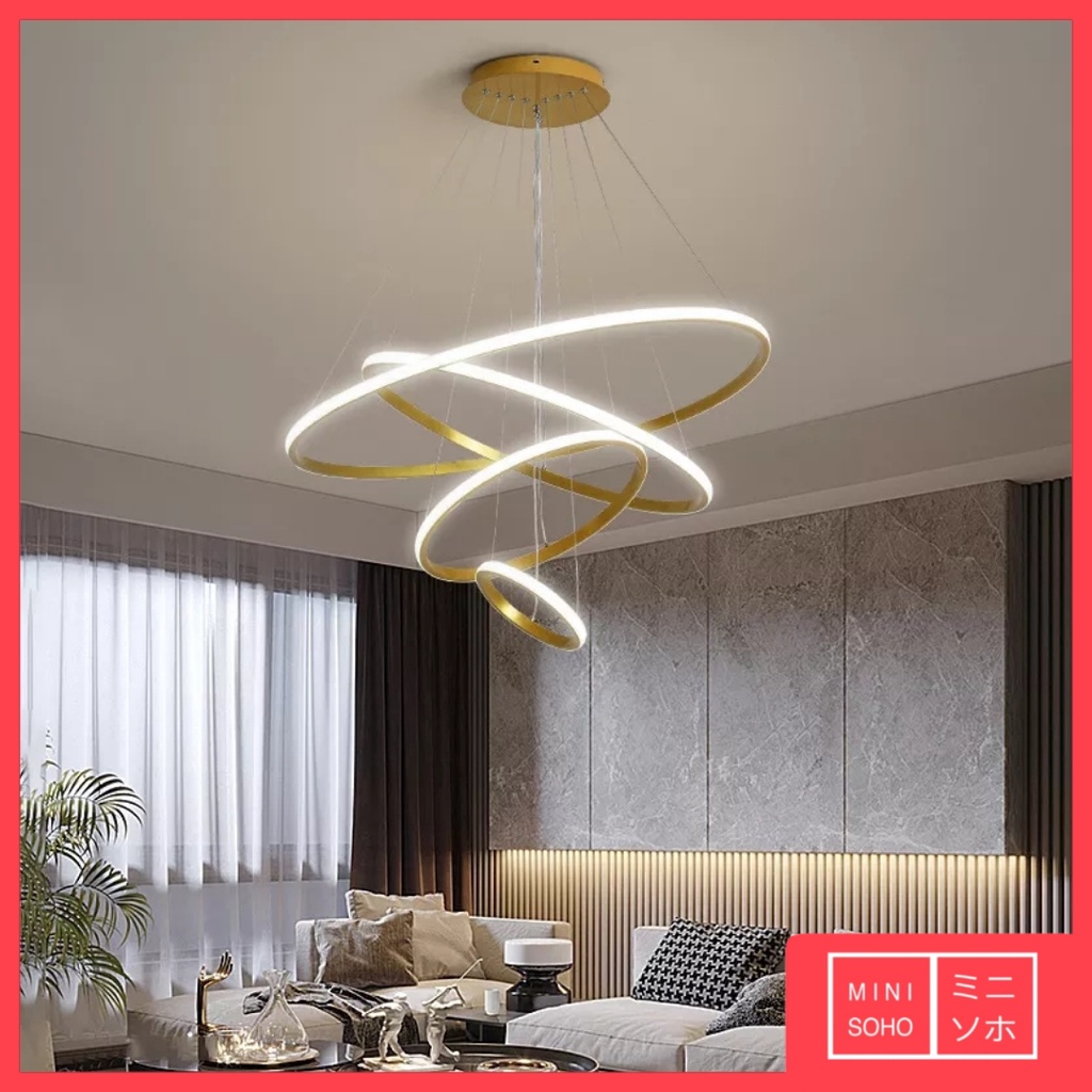 Lampu Gantung Hias Mewah Luxury Premium Minimalis Modern Aesthetic Estetik 3 Ring Pendant LED - Gold