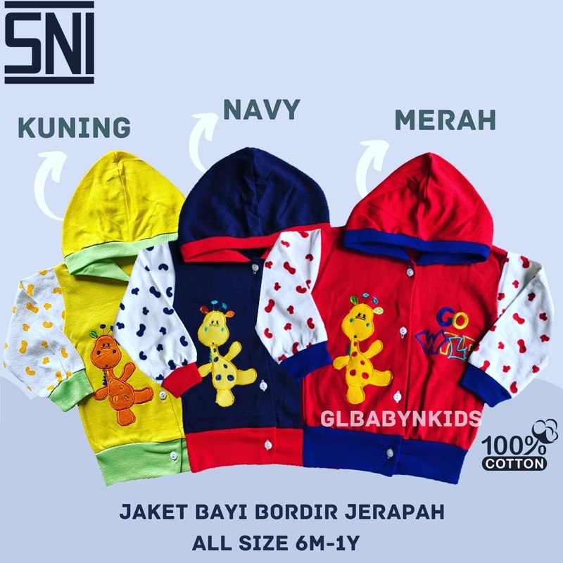 Jaket Hoodie Bayi Baby Bordir Jerapah Warna Katun