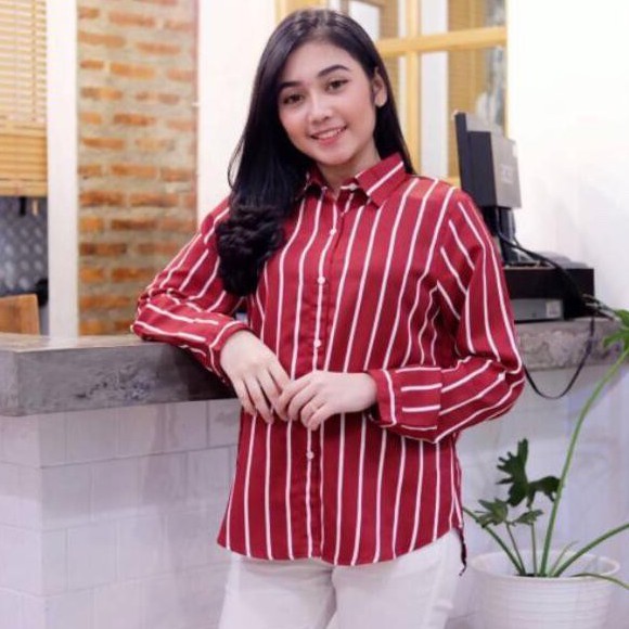 BLOUSE SALUR Panjang - Kemeja Lengan Panjang Wanita - Linea Blouse Motif Monalisa