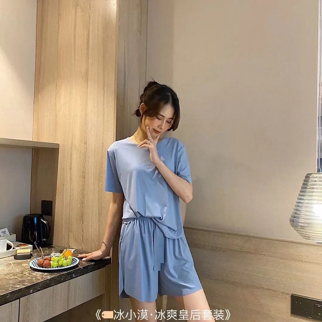 BAJU TIDUR WANITA PIYAMA WANITA PIYAMA PENDEK BAJU TIDUR PENDEK WANITA CELANA PENDEK WANITA PAKAIAN TIDUR PIYAMA BAJU TIDUR LENGAN PENDEK PIYAMA LENGAN PENDEK BAJU TIDUR WANITA POLOS PIYAMA CELANA PENDEK THARA SHORT SET-Biru