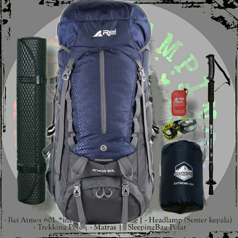 Paket Tas Gunung keril Carrier rei Atmos 60 Liter / Rei Arei Atmos 60L Carrier Tas Gunung / atmos