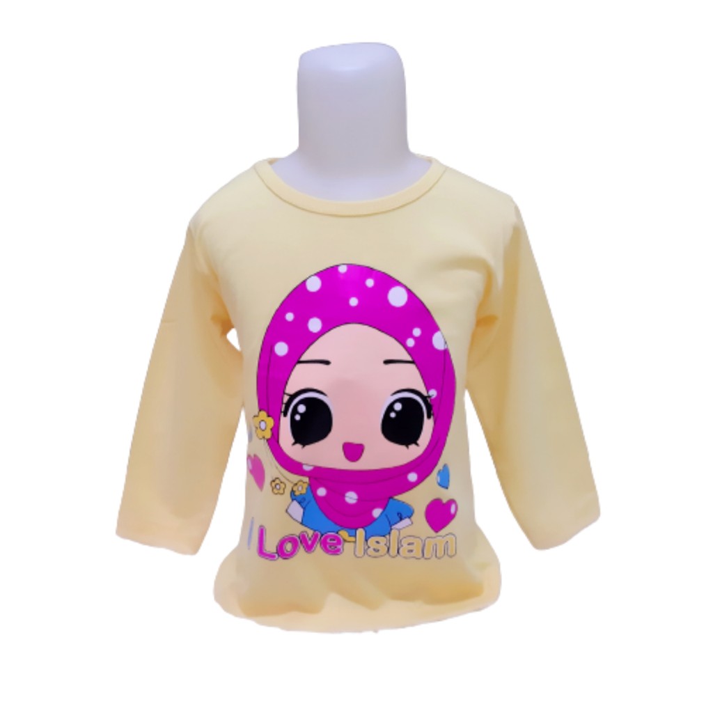 kaos lengan panjang anak perempuan muslimah umur 1-12tahun 012