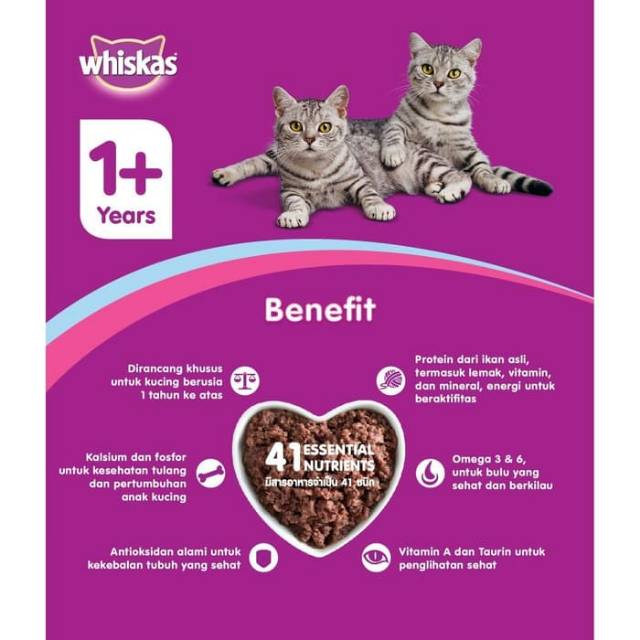 Whiskas pouch Mackerel  salmon 85 gr / whiskas adult / cat food whiskas / makanan kucing basah