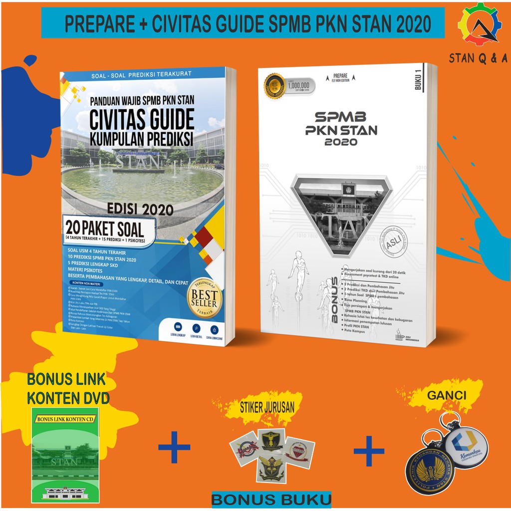 Paket Buku SPMB PKN STAN 2020 Prepare + Civitas Guide + ebook,ganci,stiker