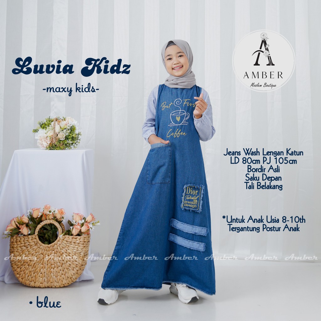 LUVIA Gamis Jeans Anak Perempuan Tanggung Remaja 8 - 10 Tahun Terbaru 2021 by JEANSMUSLIM