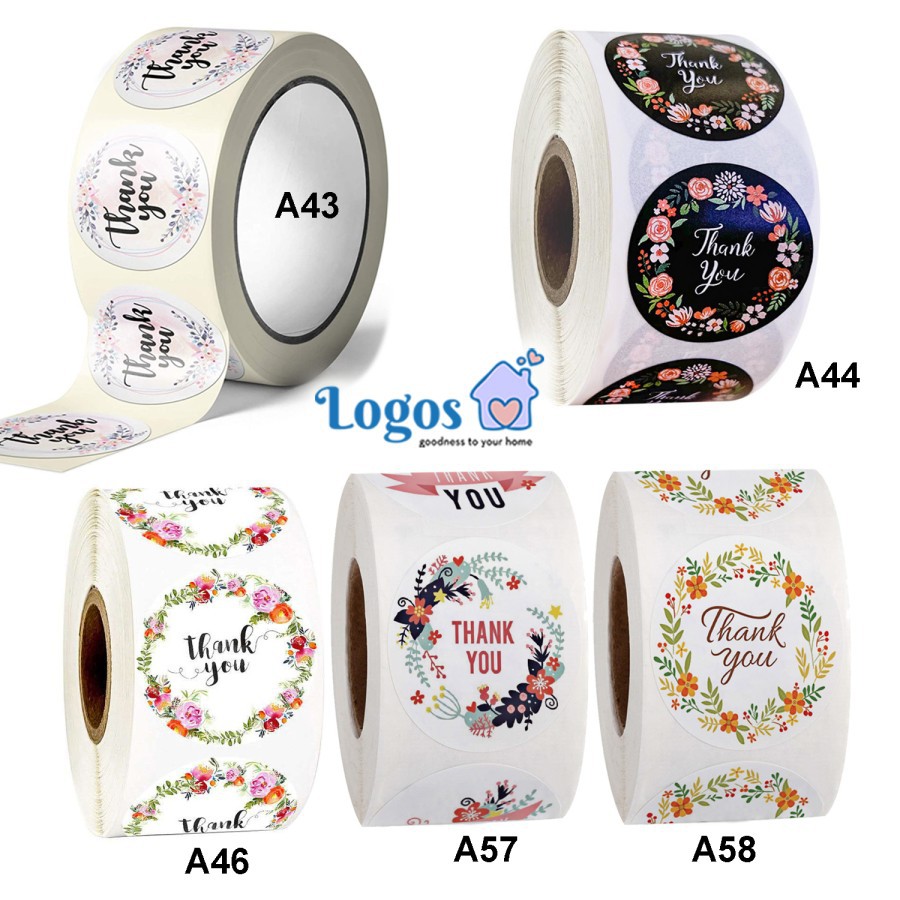 

Stiker bulat Thank You Floral Round Sticker label gift hangtag cookies