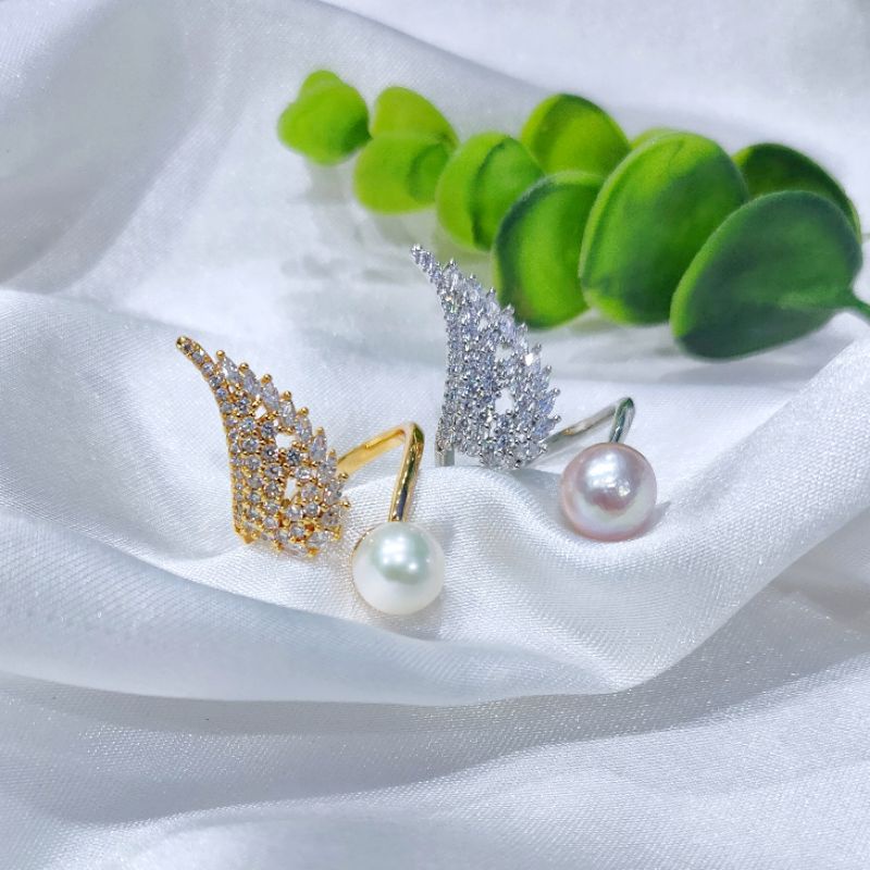 Cincin rhodium mutiara air tawar asli / Cincin mutiara tawar asli / Cincin lapis emas 18k / cincin m