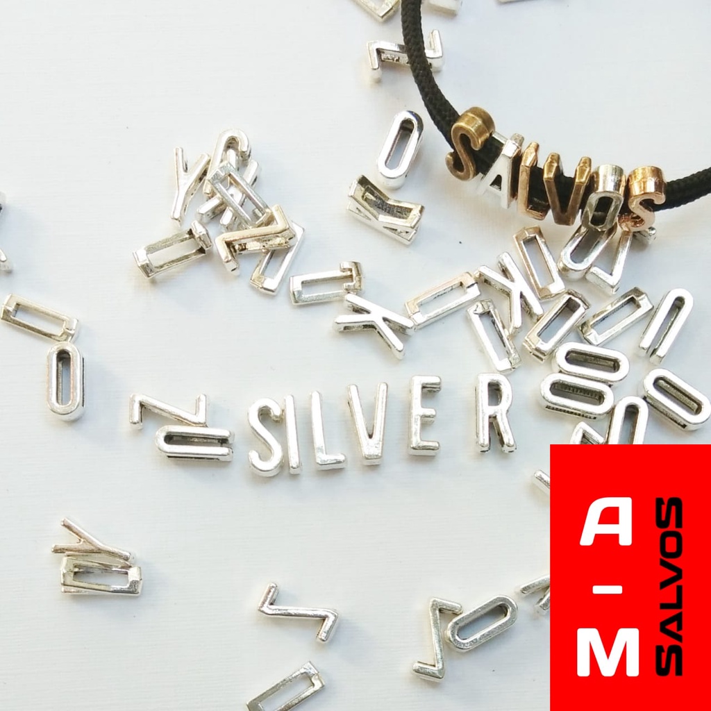 Charm manik huruf A sampai M alfabet Silver slide - charm letter beads Silver gelang nama inisial
